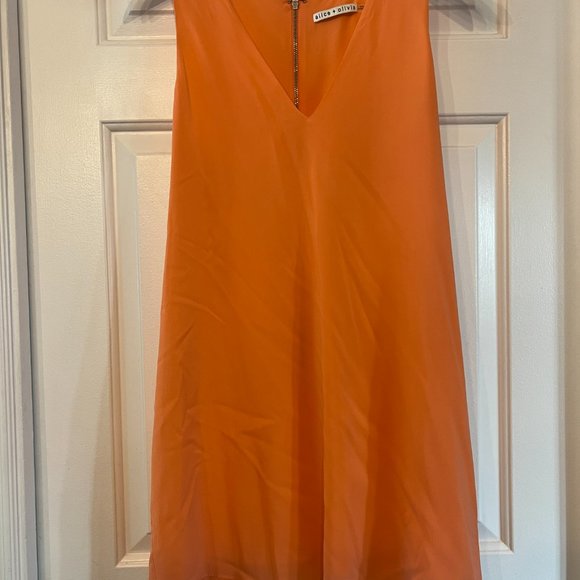 ALICE + OLIVIA Orange Silk Shift Dress with Cutouts - Picture 4 of 9